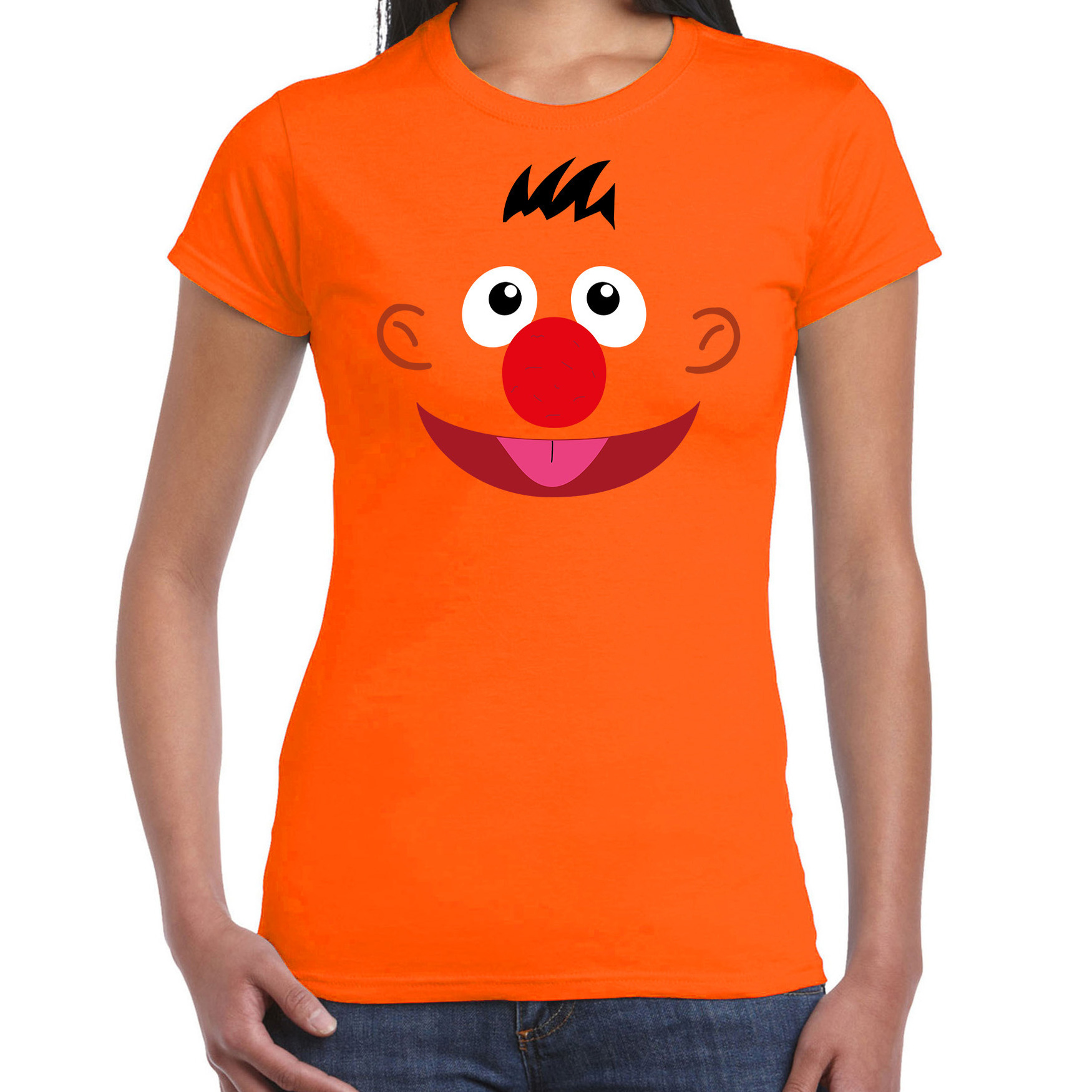 Verkleed-carnaval t-shirt oranje cartoon knuffel pop voor dames Verkleed-kostuum shirts