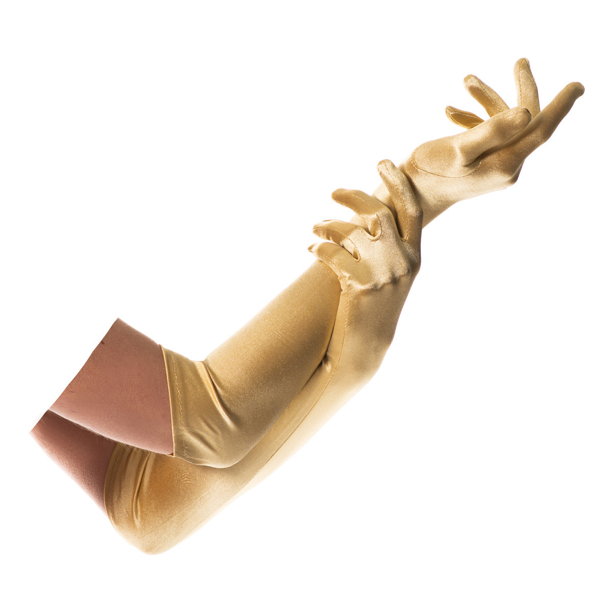 Verkleed handschoenen voor dames goud lang model polyester 40 cm