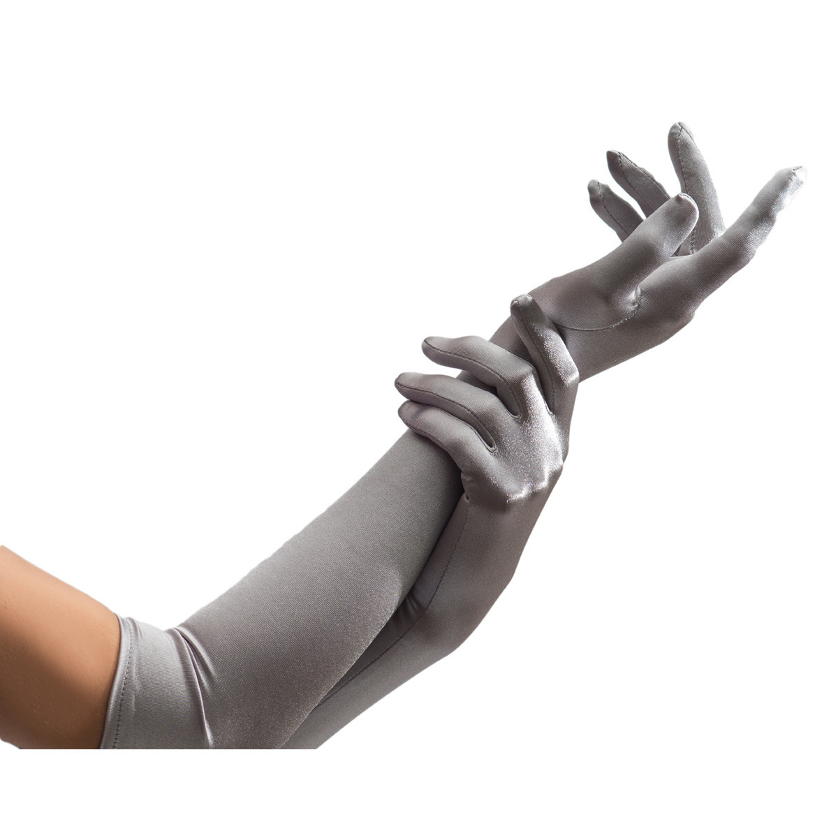 Verkleed handschoenen voor dames zilver lang model polyester 40 cm