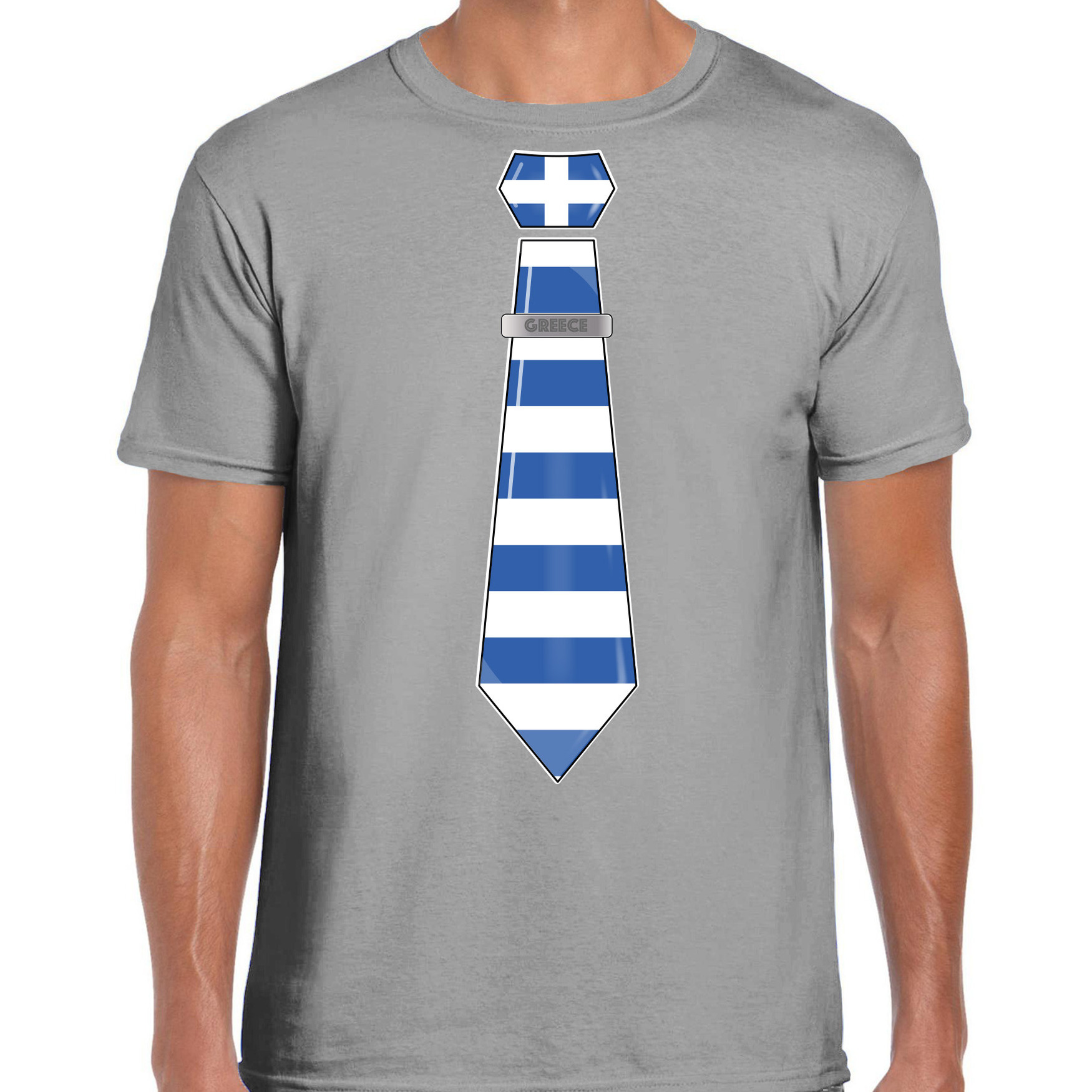 Verkleed T-shirt voor heren stropdas Griekenland grijs supporter themafeest