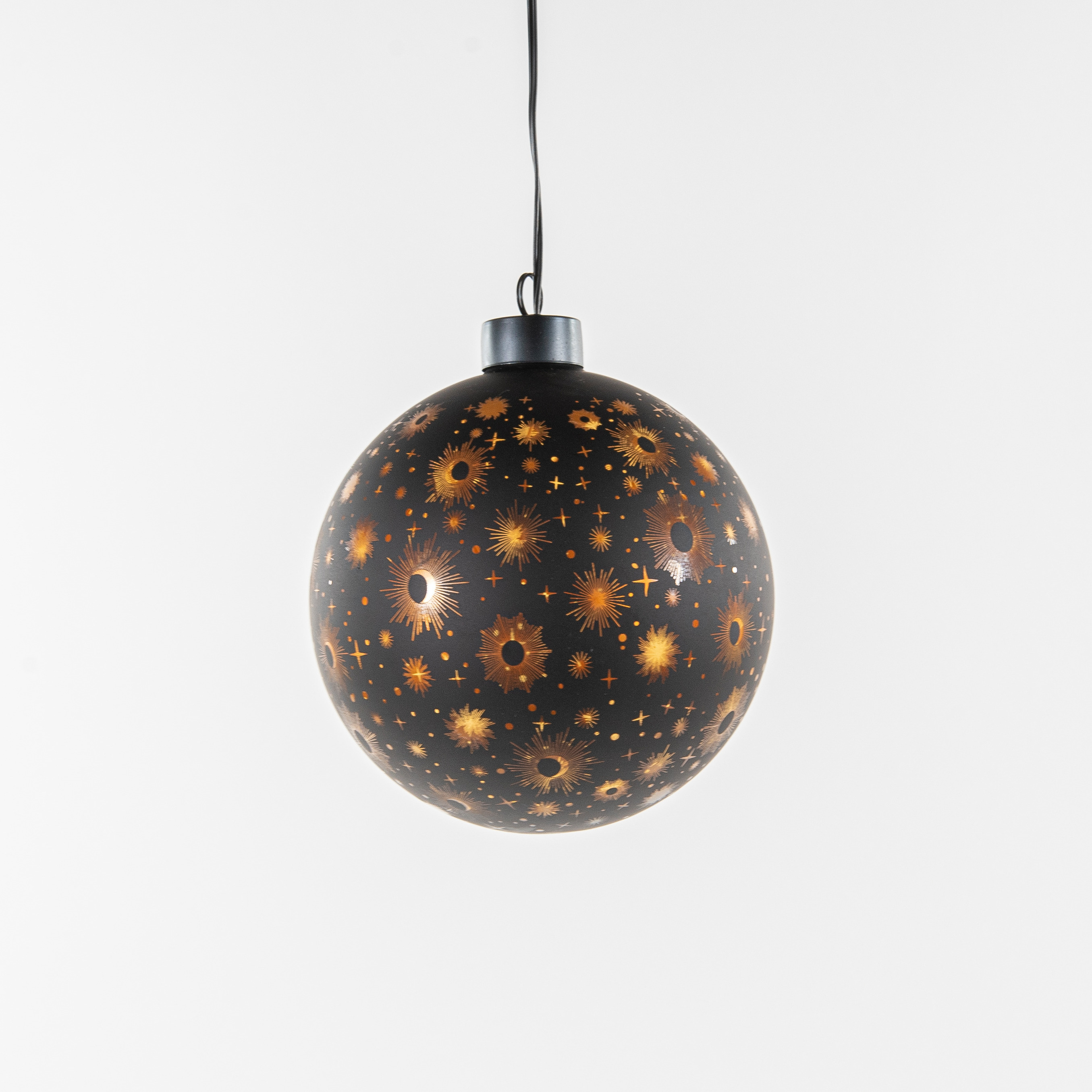 Verlichte bal-kerstbal zwart kosmos D12 cm -bewegend licht- warm wit
