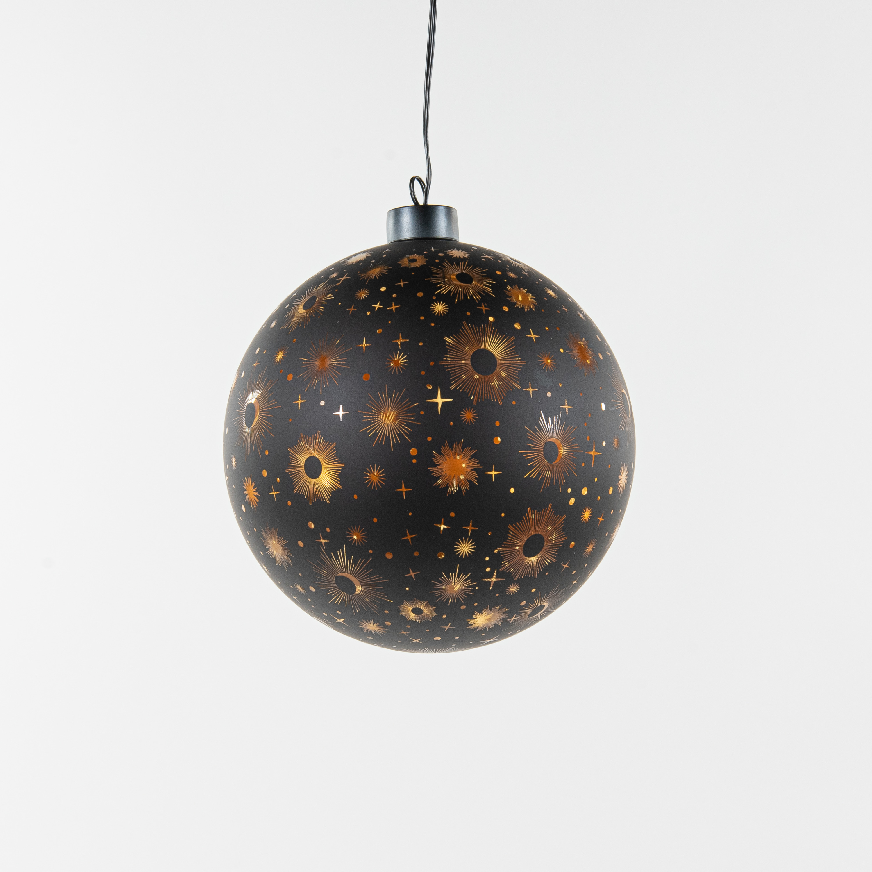 Verlichte bal-kerstbal zwart kosmos D15 cm -bewegend licht- warm wit