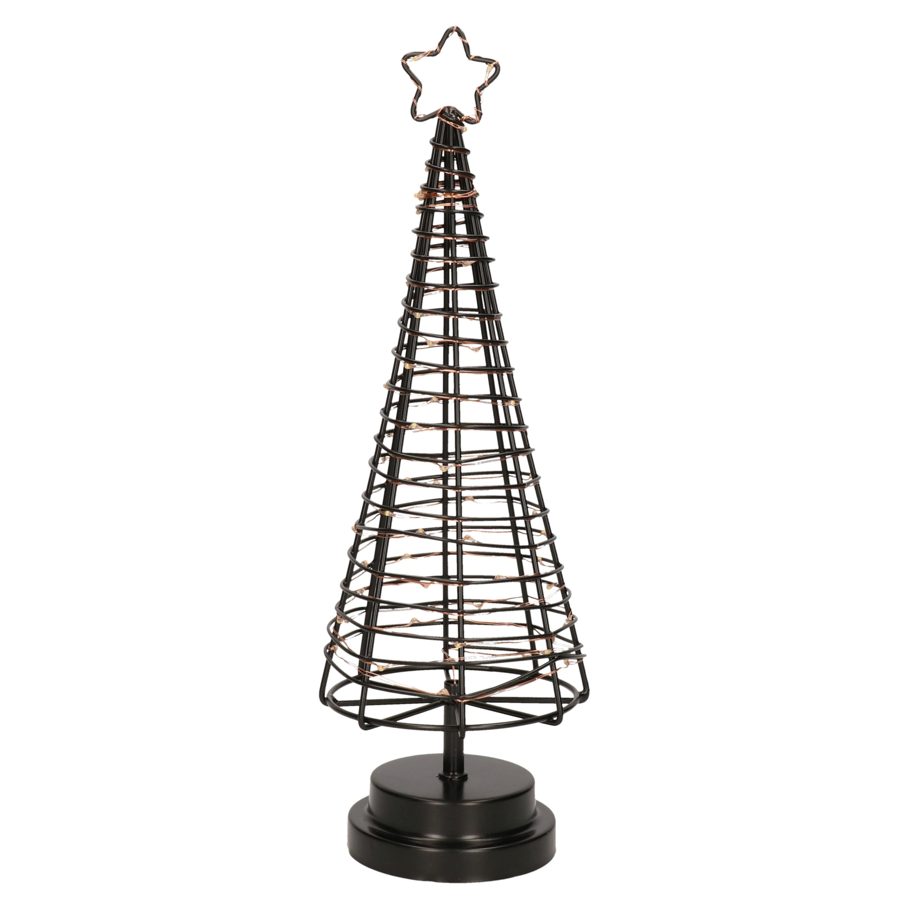 Verlichte figuren zwarte 3D lichtboompje-metalen boom-kerstboompje met 45 led lichtjes 36 cm