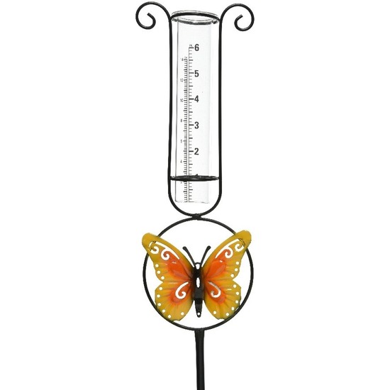 Vlinder regenmeter tuinversiering 33 cm metaal-glas