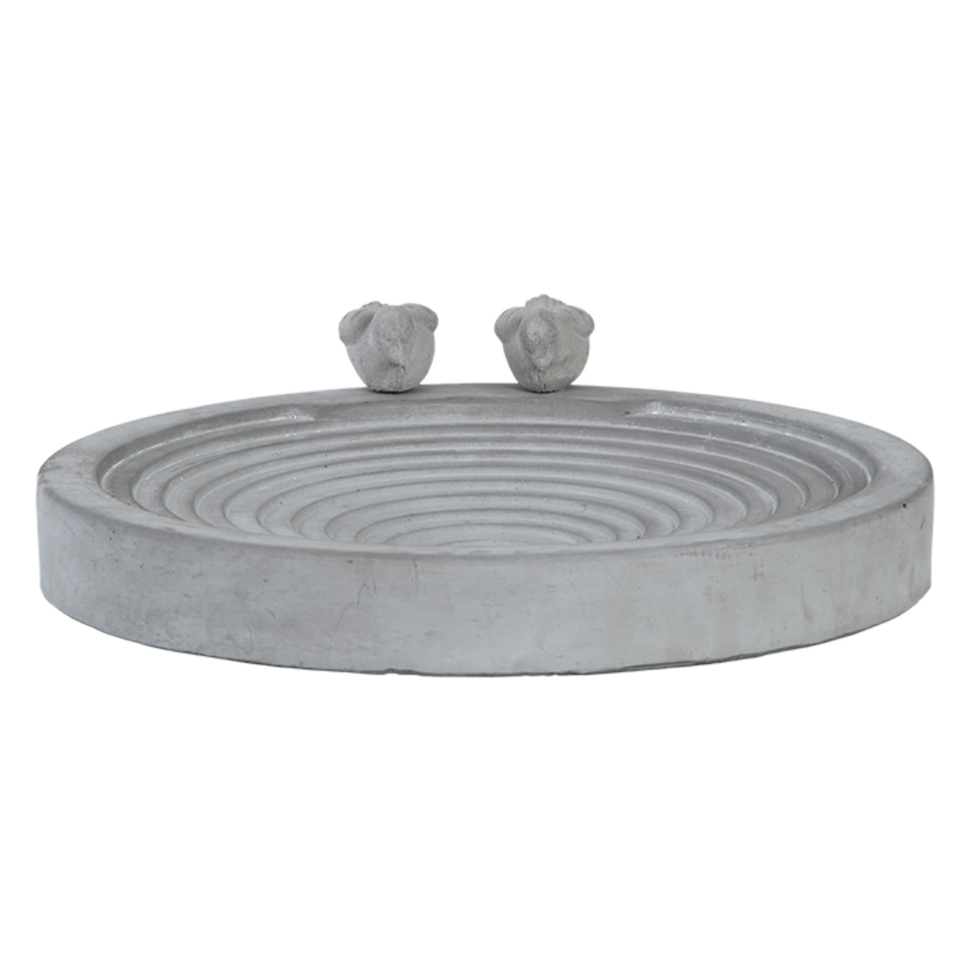 Vogelbad-voederschaal grijs beton D39 x H9 cm drinkschaal voor tuinvogels