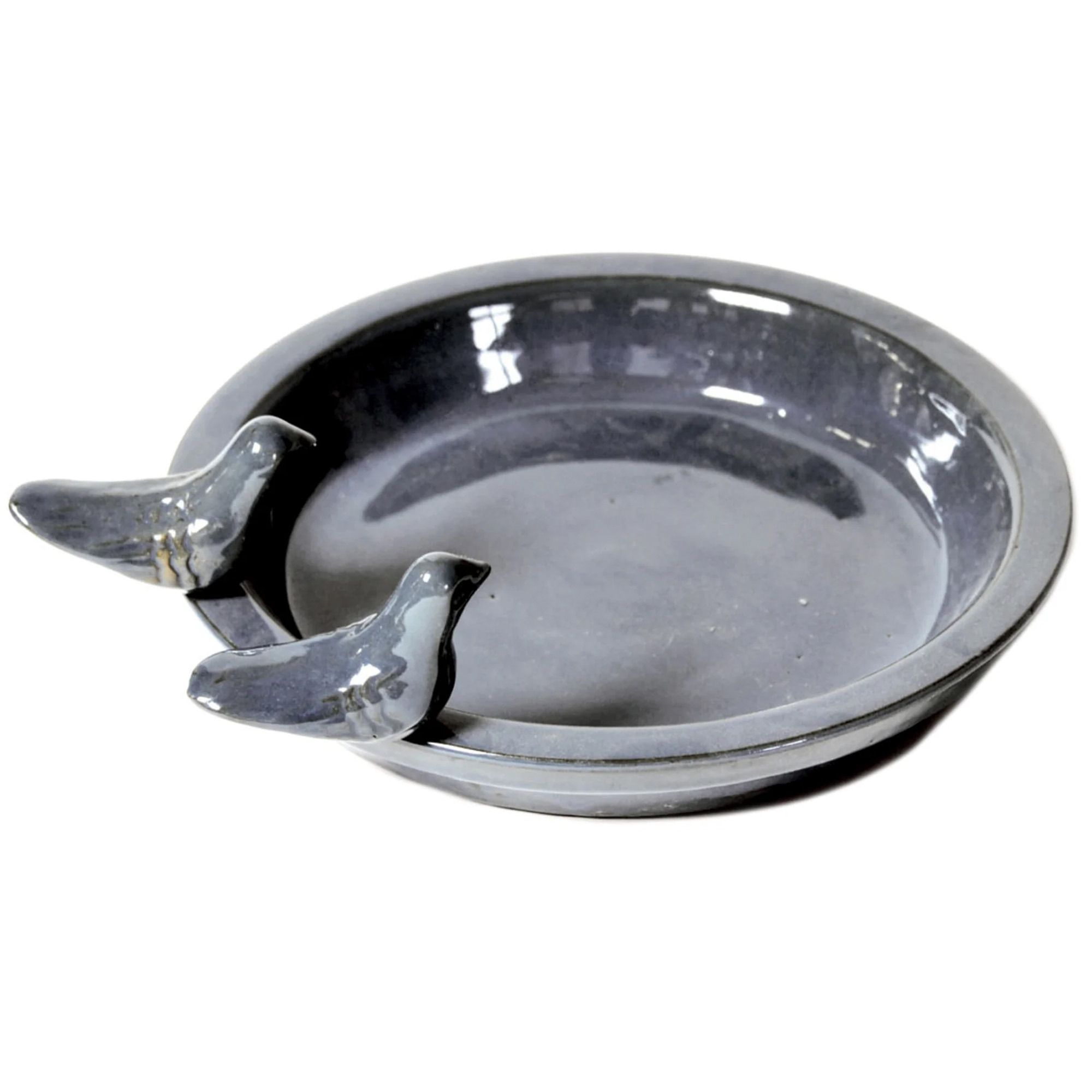 Vogelbad-voederschaal grijs keramiek D30 x H4 cm drinkschaal voor tuinvogel