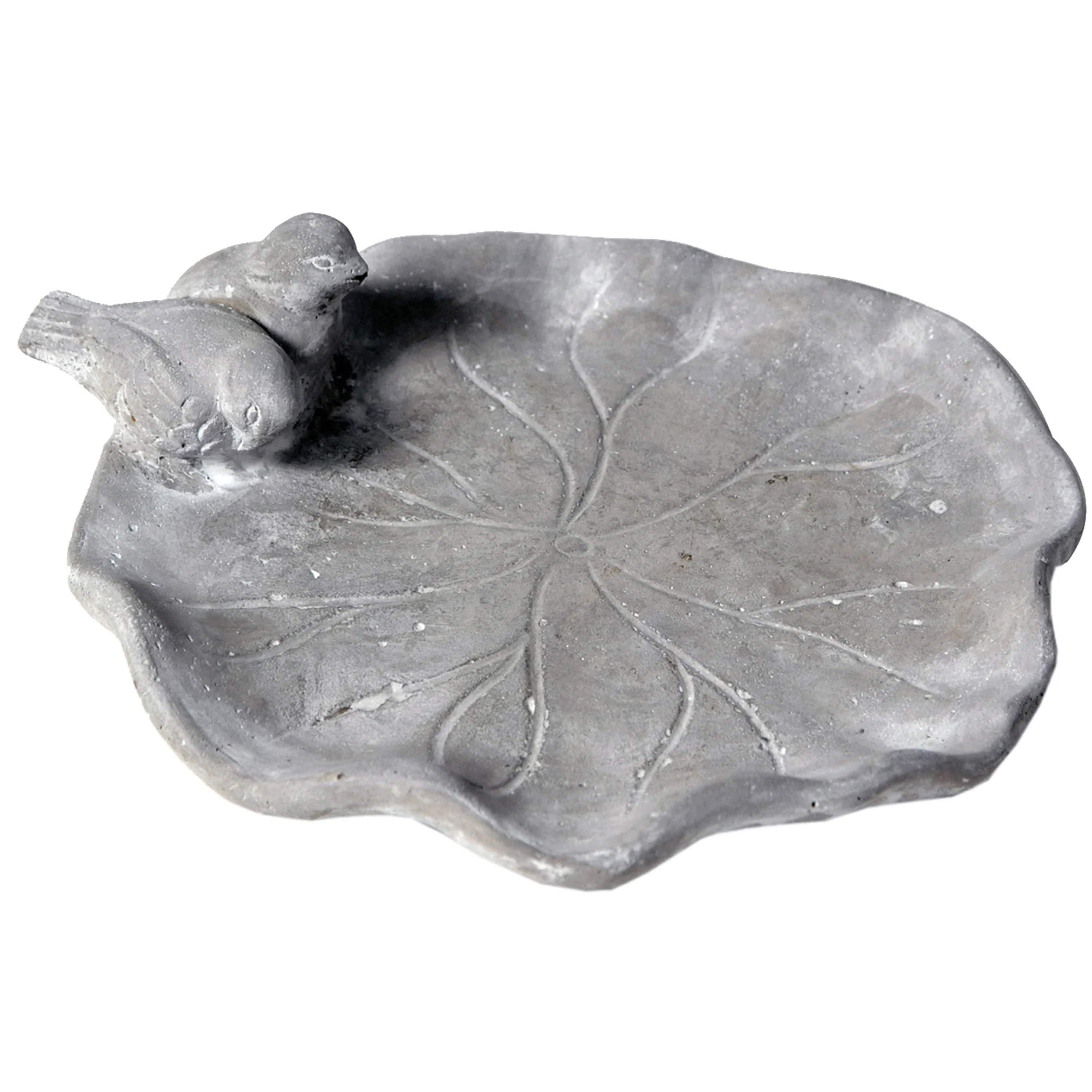 Vogelbad-voederschaal lotus grijs cement D28 x H8 cm drinkschaal voor tuinvogel