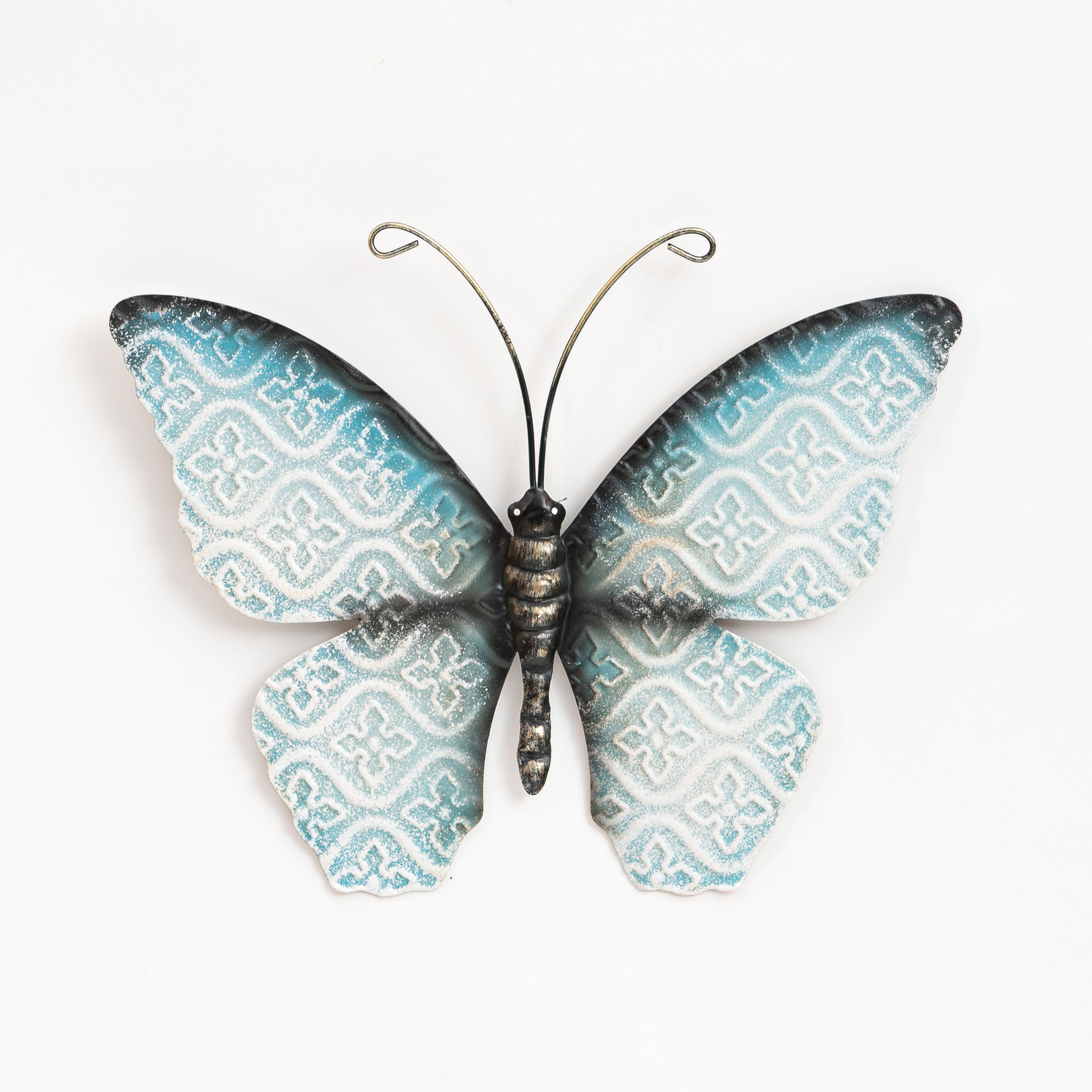 Wanddecoratie vlinder blauw 20 x 14 cm metaal muurdecoratie