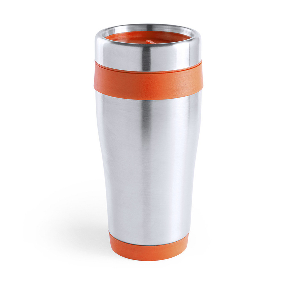 Warmhoudbeker-thermos isoleer koffiebeker-mok RVS zilver-oranje 450 ml