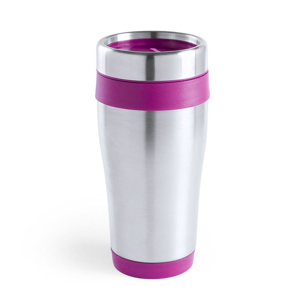 Warmhoudbeker-thermos isoleer koffiebeker-mok RVS zilver-roze 450 ml
