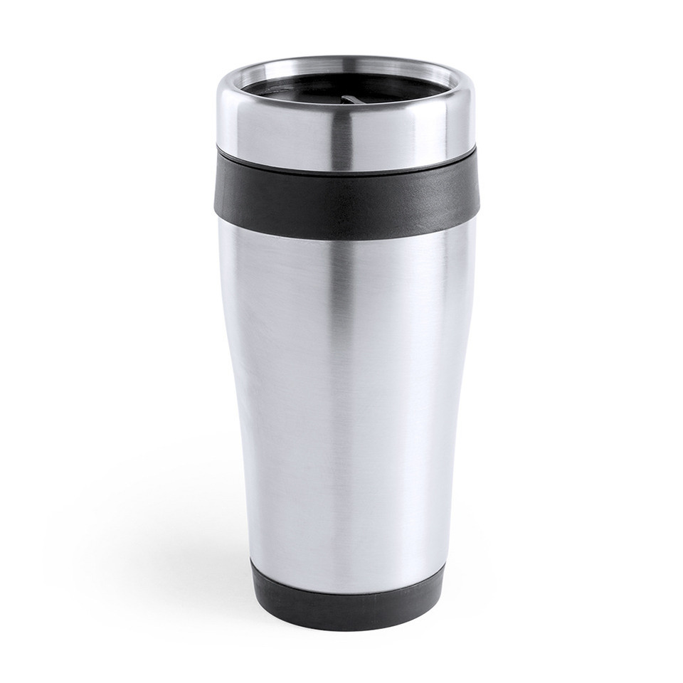 Warmhoudbeker-thermos isoleer koffiebeker-mok RVS zilver-zwart 450 ml