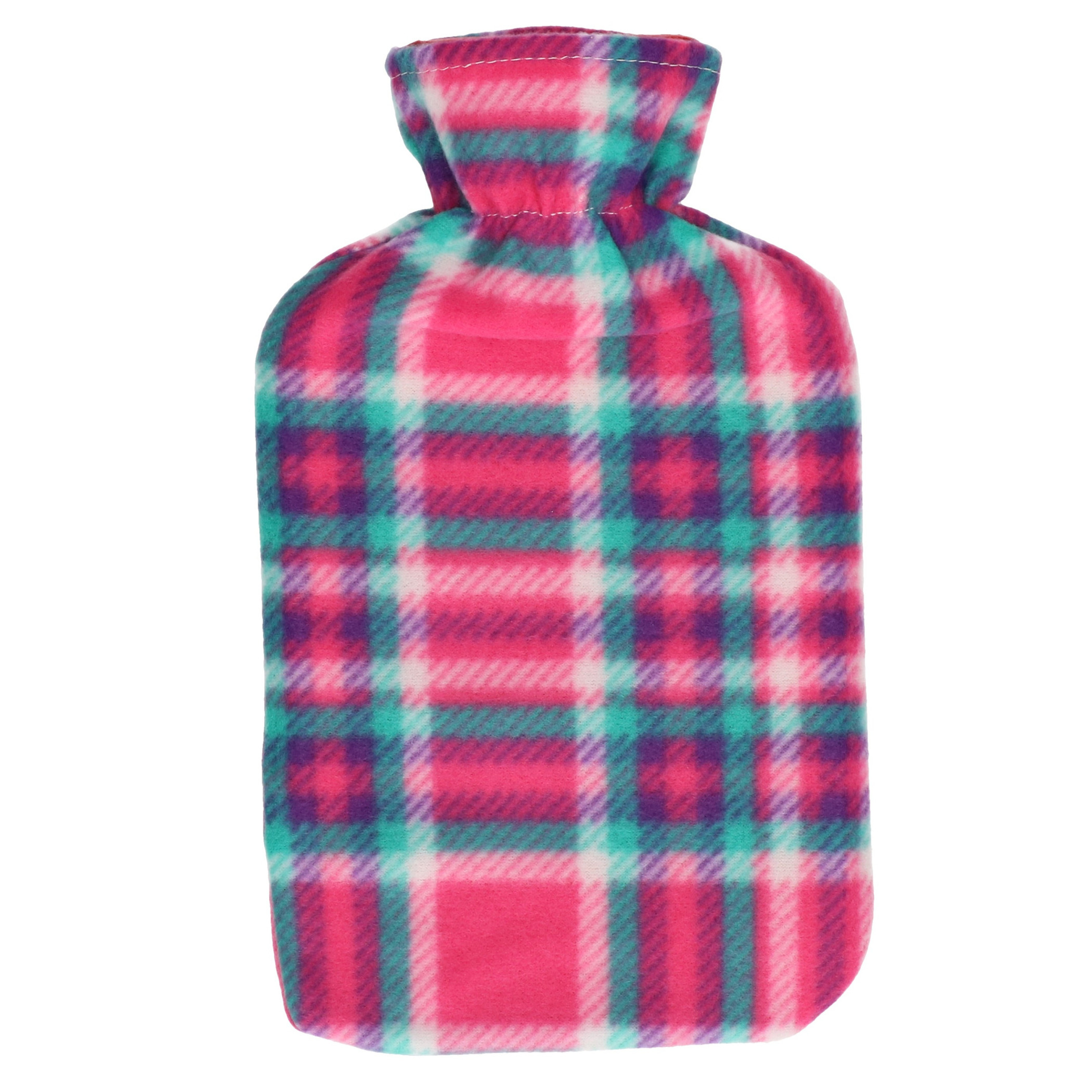 Water kruik met fleece hoes roze Schotse ruit print 1,7 liter