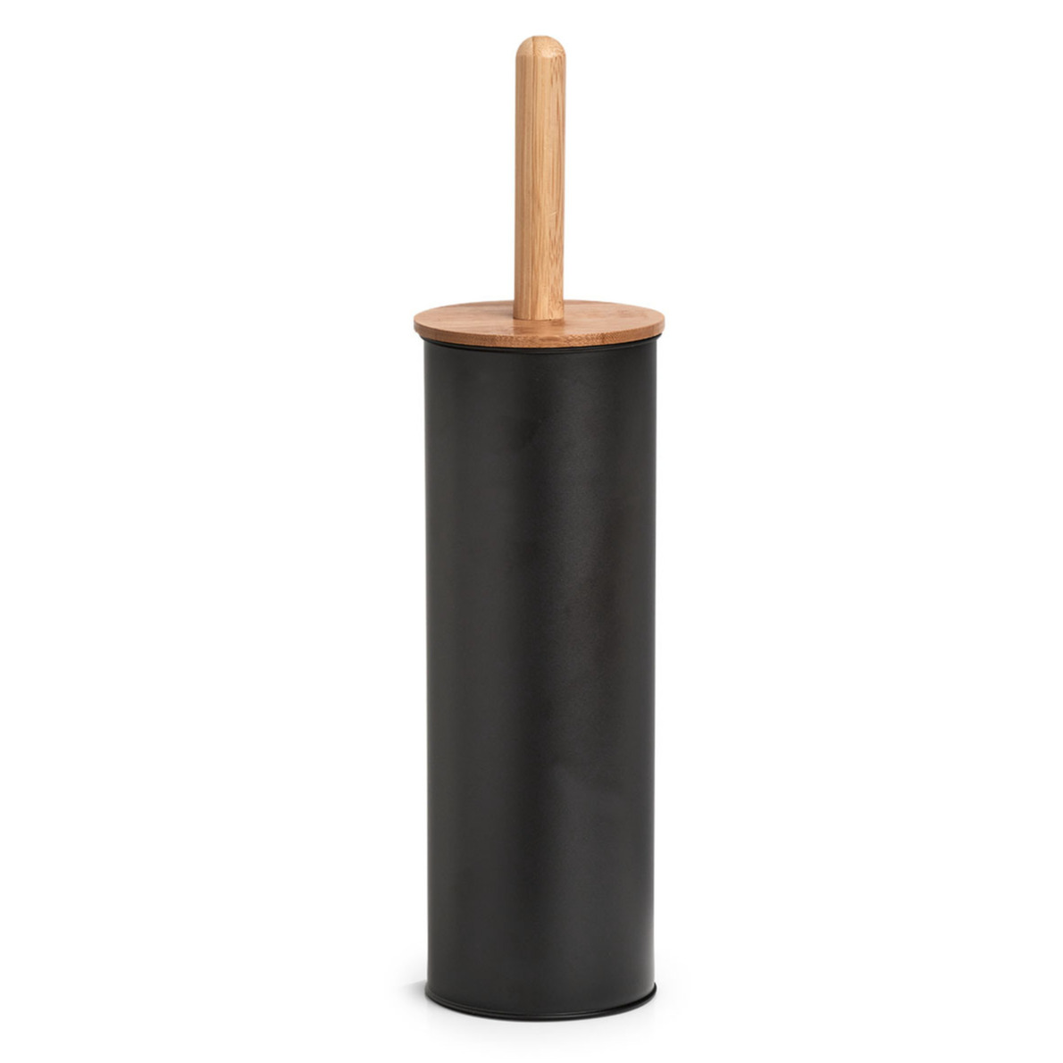 WC-Toiletborstel in houder bamboe hout-metaal zwart H38 x D10 cm