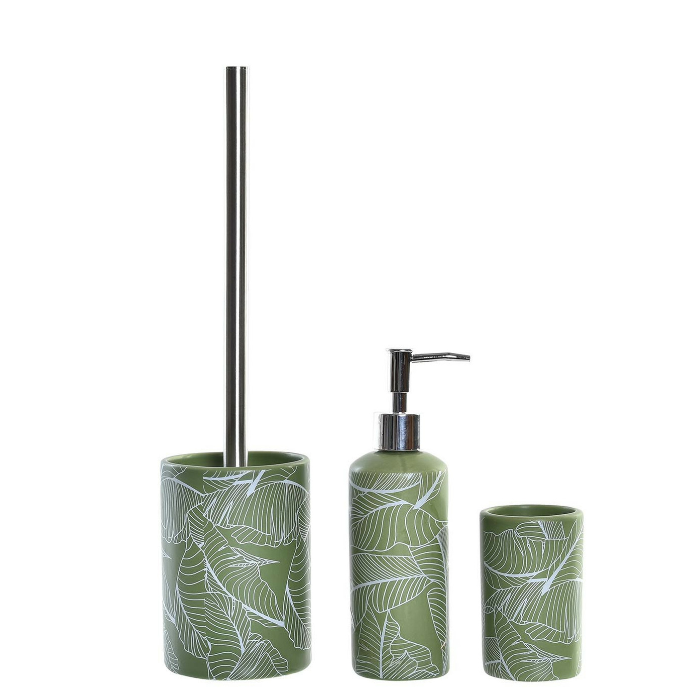 WC-Toiletborstel met zeeppompje-beker Groen flowers Kunststeen