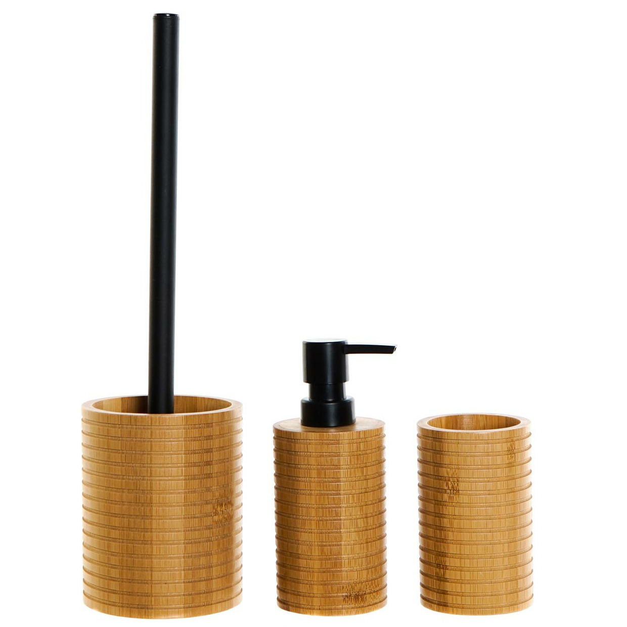 WC-Toiletborstel met zeeppompje-beker naturel-zwart bamboe hout