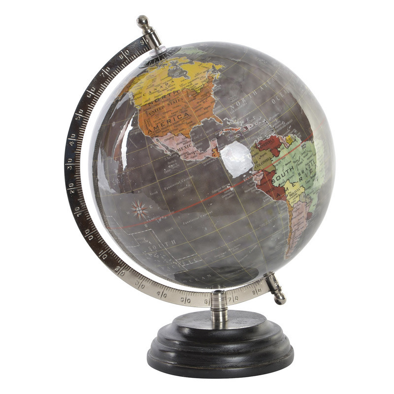 Wereldbol-globe op voet kunststof grijs home decoratie artikel D20 x H28 cm
