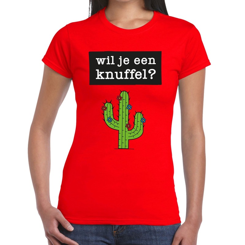 Wil je een Knuffel tekst t-shirt rood dames