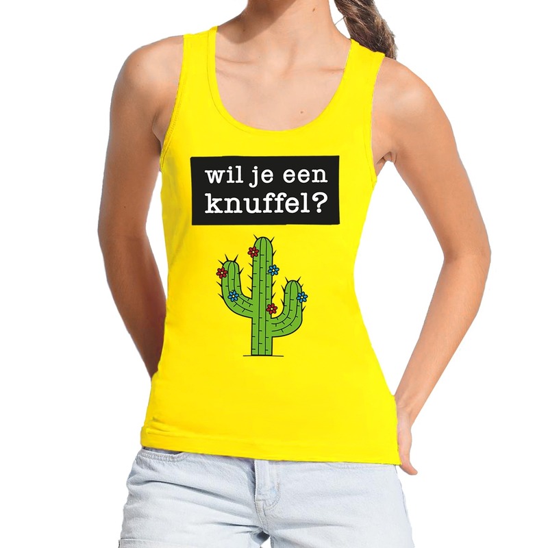 Wil je een Knuffel tekst tanktop-mouwloos shirt geel dames