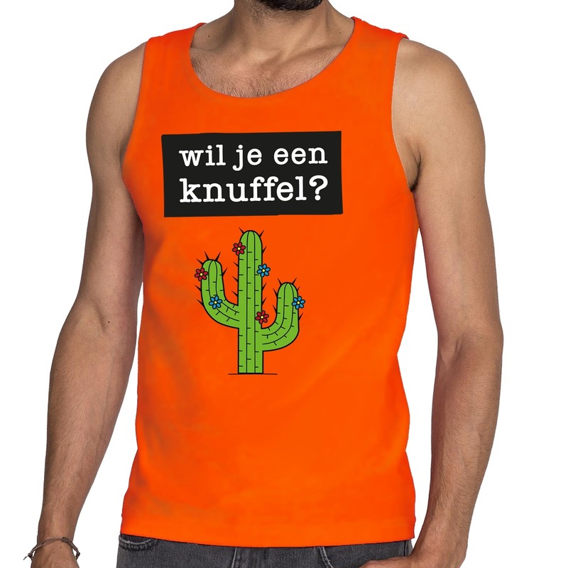 Wil je een Knuffel tekst tanktop-mouwloos shirt oranje heren