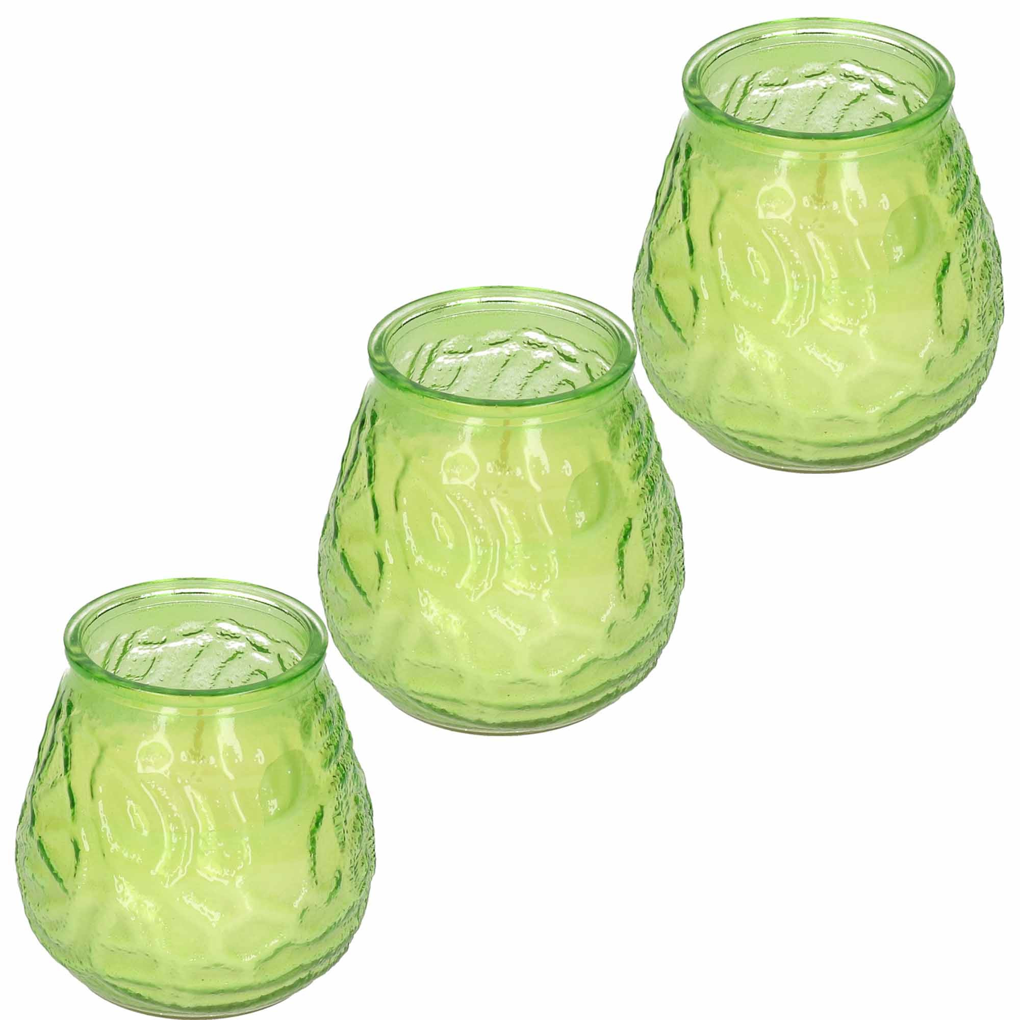 Windlicht geurkaars 3x groen glas 48 branduren citrusgeur
