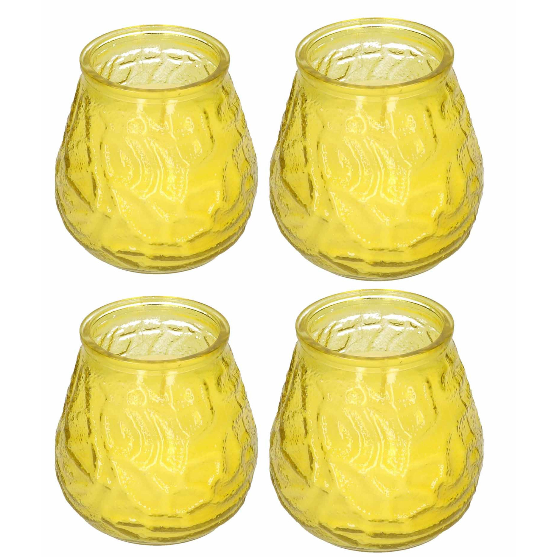 Windlicht geurkaars 4x geel glas 48 branduren citrusgeur