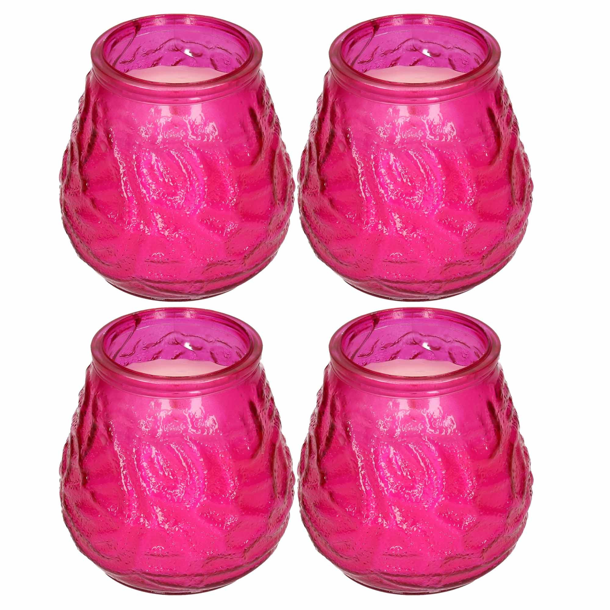 Windlicht geurkaars 4x roze glas 48 branduren citrusgeur