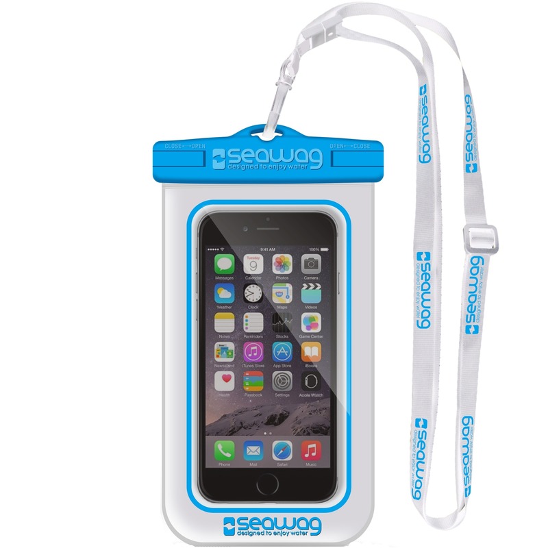 Wit/blauw smartphone/mobiele telefoon hoesje waterproof/waterbestendig met polsband