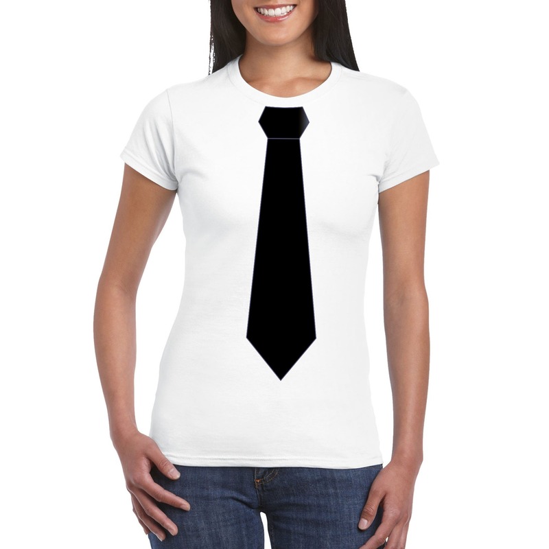 Wit t-shirt met zwarte stropdas dames