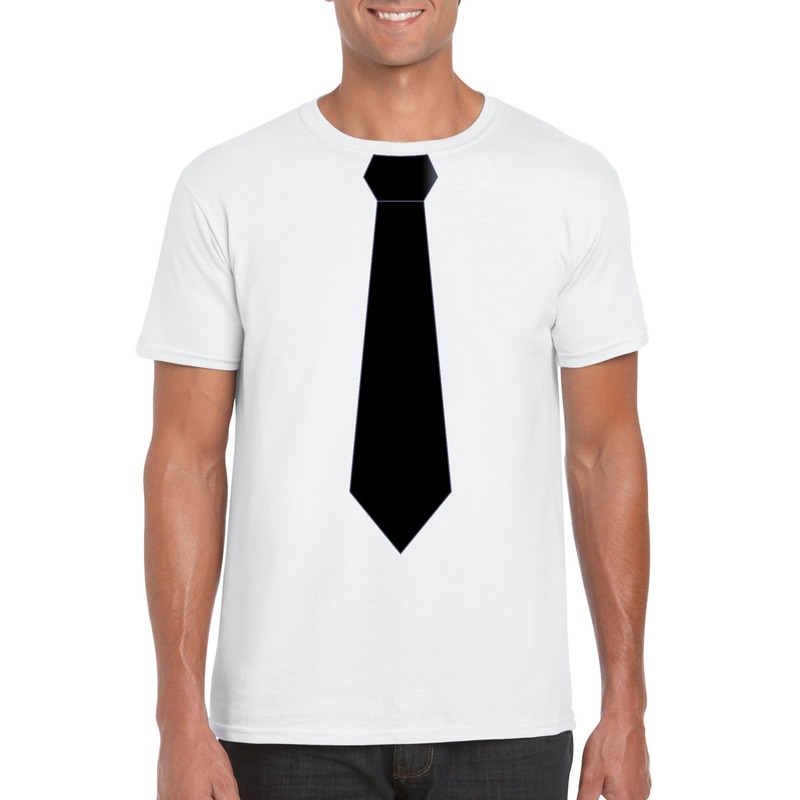 Wit t-shirt met zwarte stropdas heren