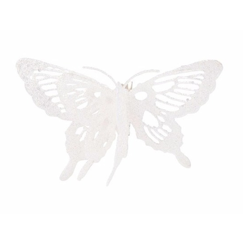 Witte kerstboom versiering vlinder 15 cm