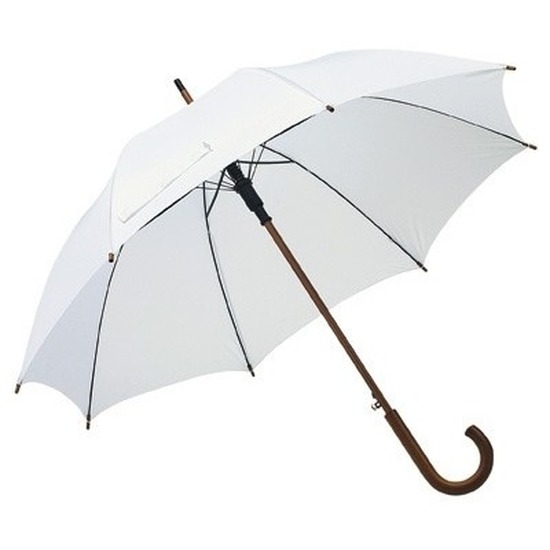 Witte paraplu met houten handvat 103 cm
