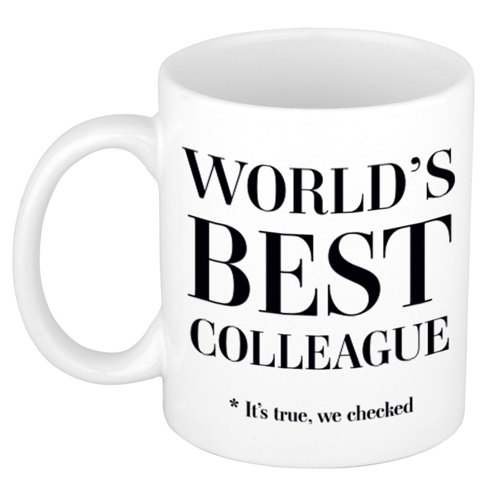 Worlds best colleague cadeau koffiemok-theebeker wit 330 ml Cadeau mokken