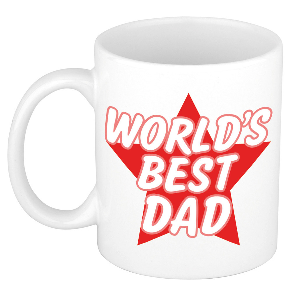 Worlds best dad kado mok-beker wit met rode ster Vaderdag-verjaardag