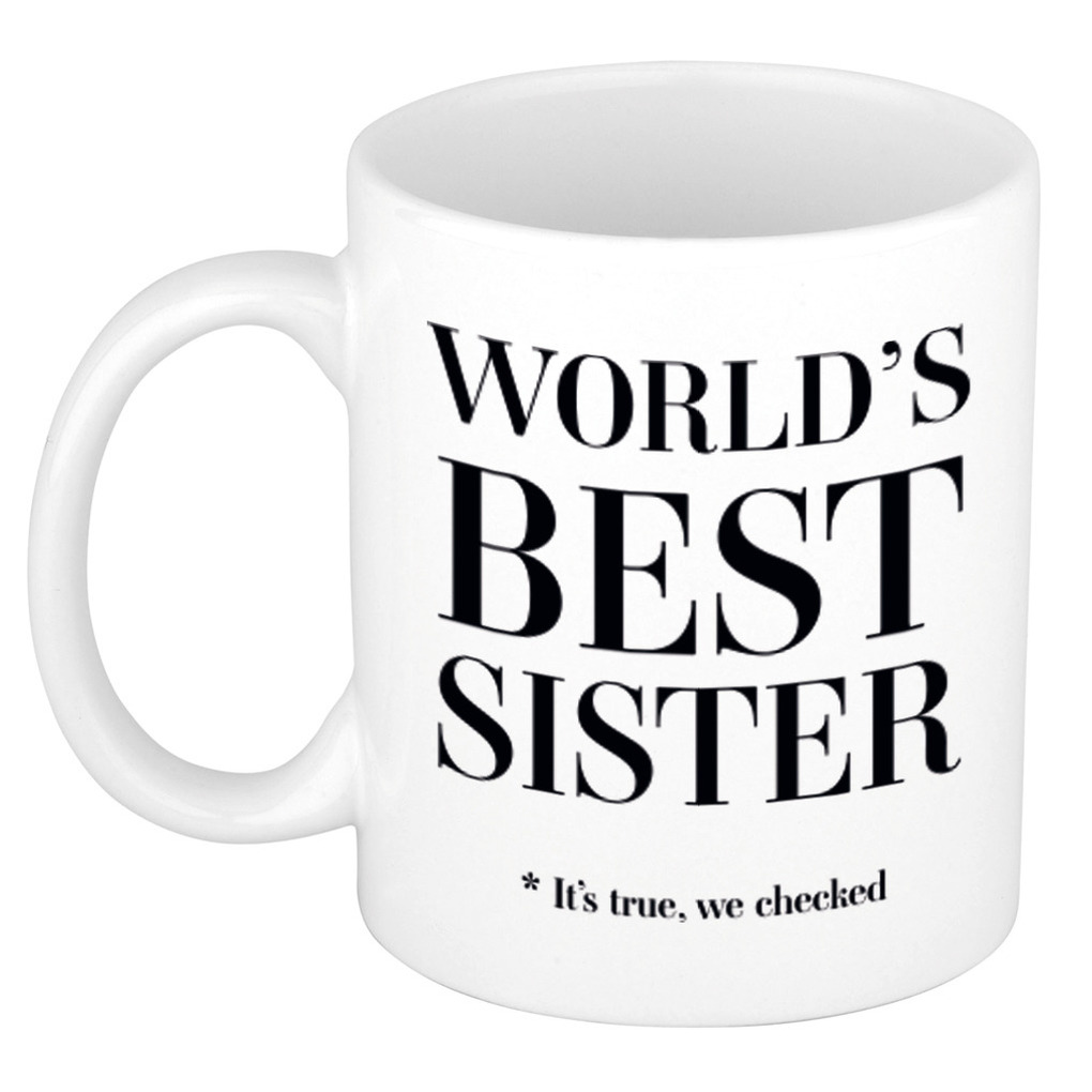 Worlds best sister cadeau koffiemok-theebeker wit 330 ml Cadeau mokken