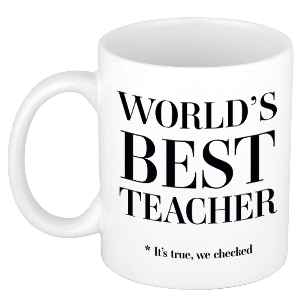 Worlds best teacher cadeau koffiemok-theebeker wit 330 ml Cadeau mokken