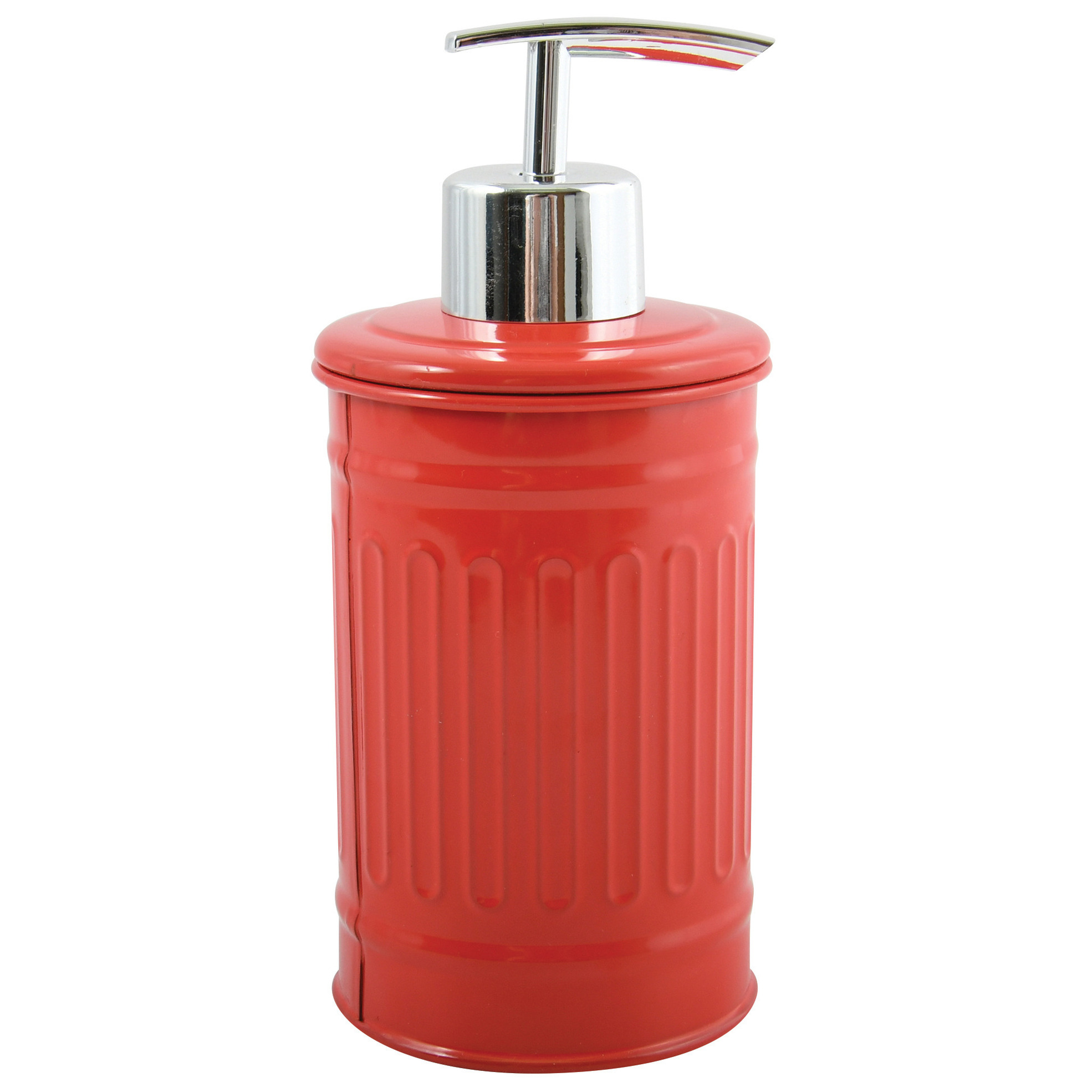 Zeeppompje-zeepdispenser Industrial metaal rood-zilver 7.5 x 17 cm 250 ml