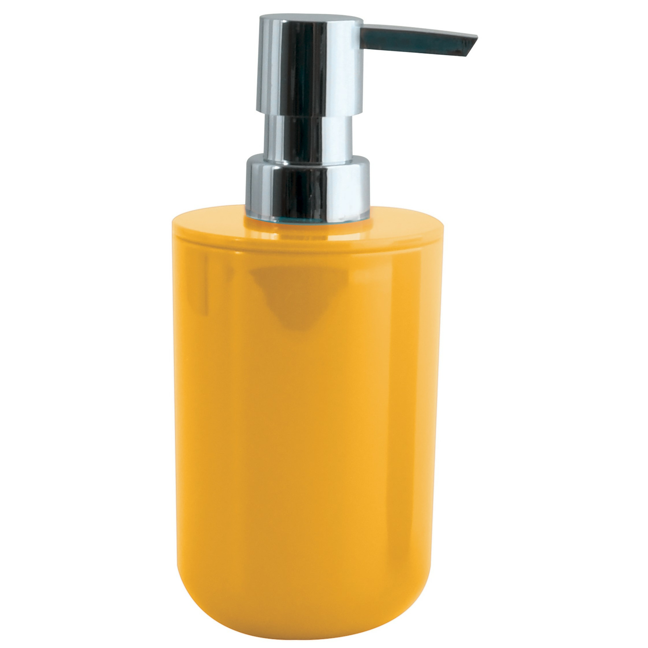 Zeeppompje-zeepdispenser Porto PS kunststof saffraan geel-zilver 7 x 16 cm 260 ml