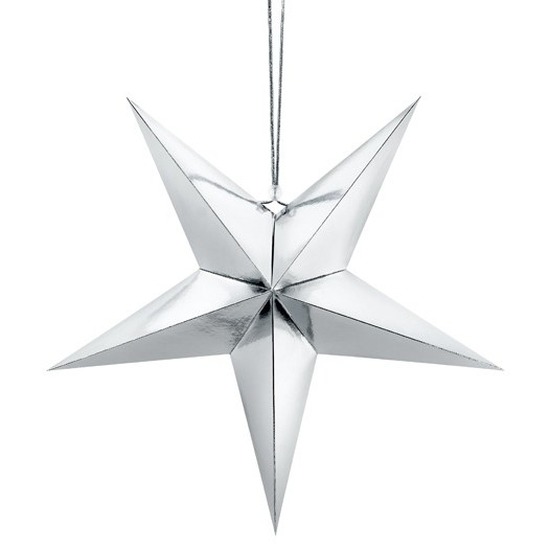 Zilveren 5-puntige ster Kerst versiering decoratie 45 cm