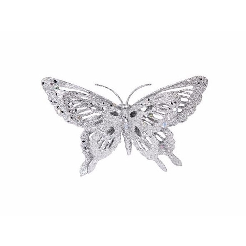 Zilveren kerstboom versiering vlinder 15 cm