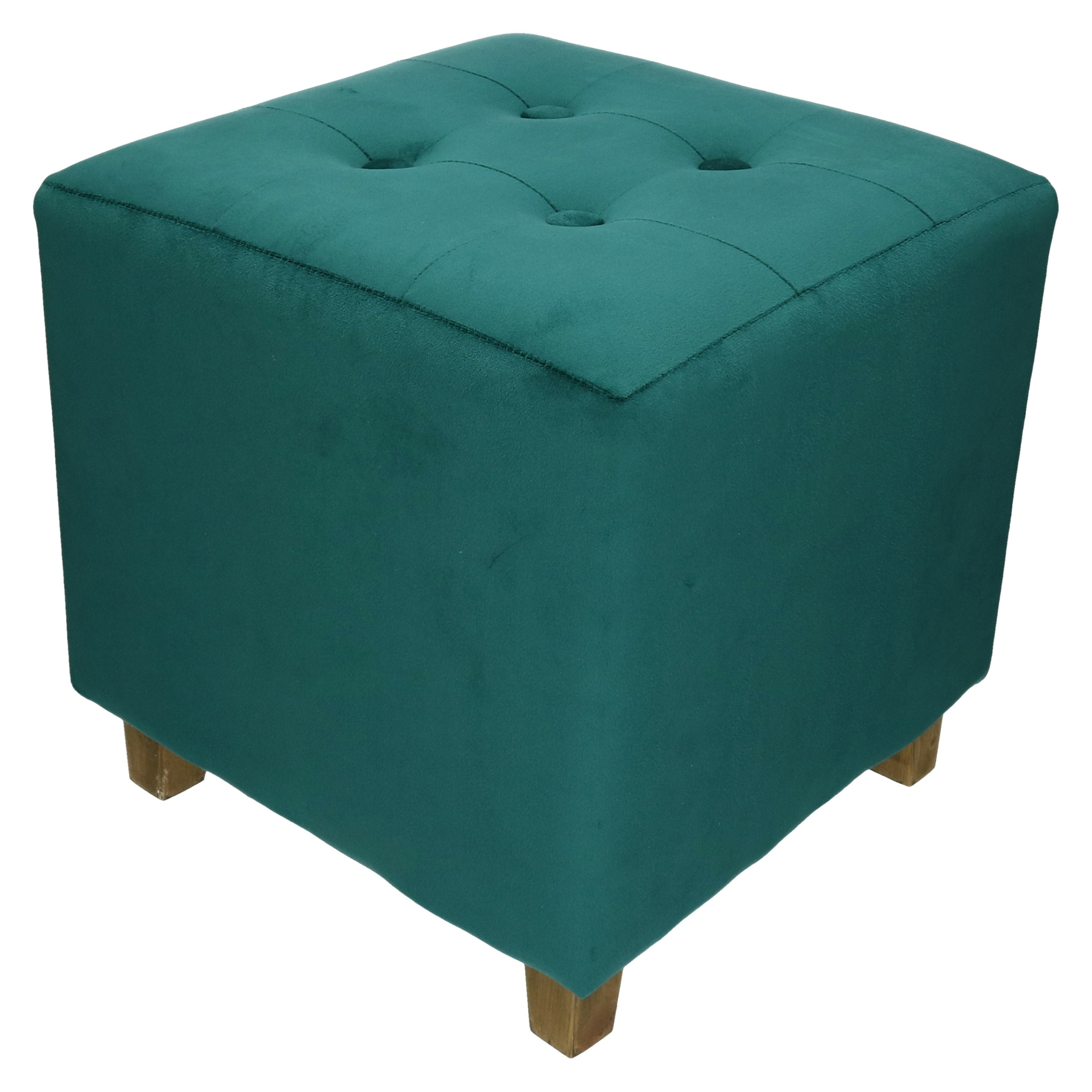 Zit krukje-bijzet stoel-poef hout-stof blauw fluweel D35 x H40 cm