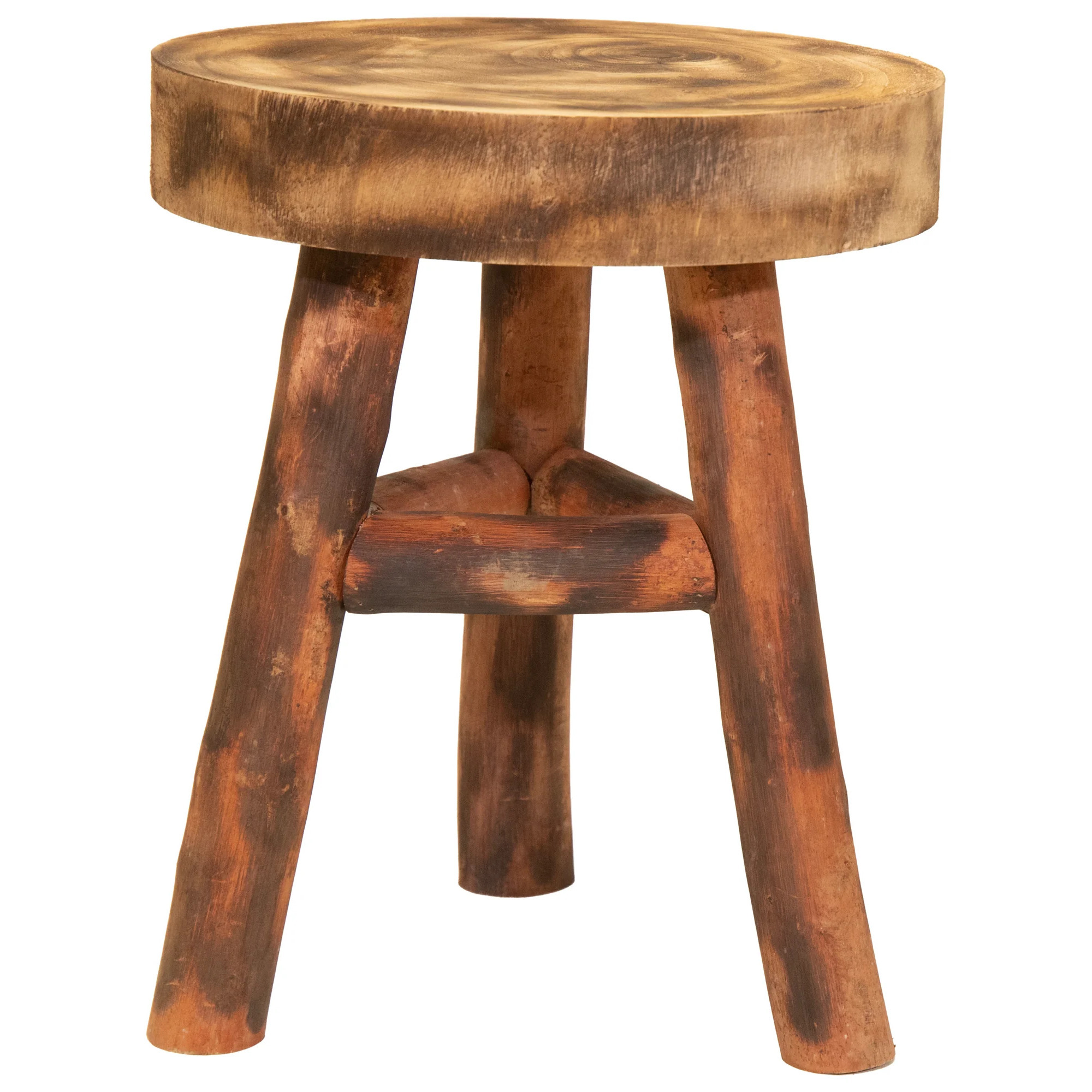 Zit krukje-bijzet stoel teak hout lichtbruin D38 x H48 cm