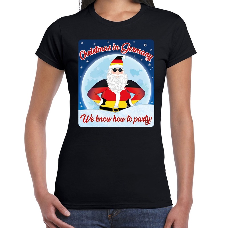 Zwart fout kerst shirt-t-shirt Christmas in Germany we know how to party voor dames