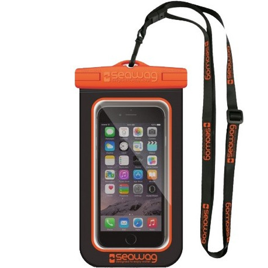 Zwart/oranje smartphone/mobiele telefoon hoesje waterproof/waterbestendig met polsband
