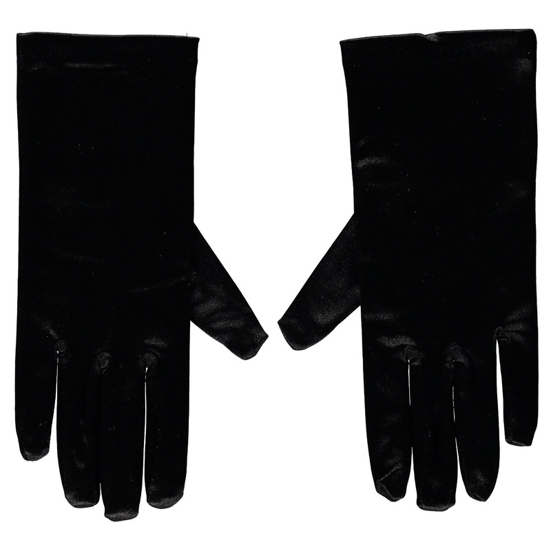 Onhandig rouw deuropening Zwarte pieten handschoenen kort van satijn 20 cm - Partyshopper Sinterklaas  winkel