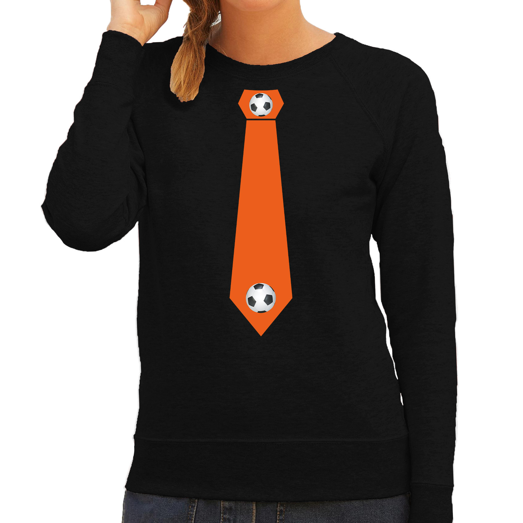 Zwarte sweater-trui Holland-Nederland supporter oranje voetbal stropdas EK- WK voor dames