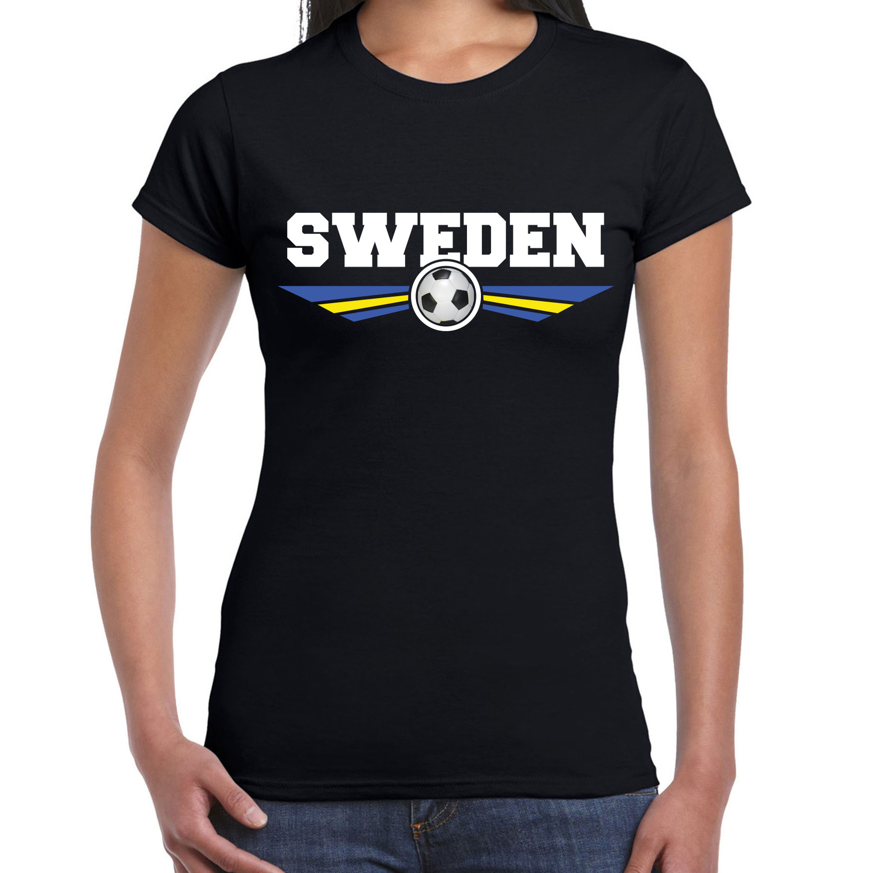 Zweden-Sweden landen-voetbal t-shirt zwart dames