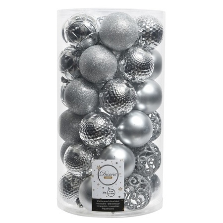 111x Zilveren kerstballen 6 cm glanzende/matte/glitter kunststof/plastic kerstversiering