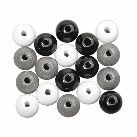 115x Black/white/silver colored wooden beads 6 mm