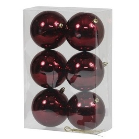 12x Bordeaux rode kerstballen 10 cm glanzende kunststof/plastic kerstversiering