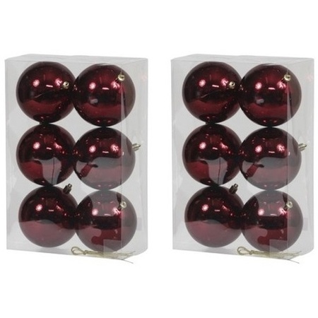 12x Bordeaux rode kerstballen 10 cm glanzende kunststof/plastic kerstversiering